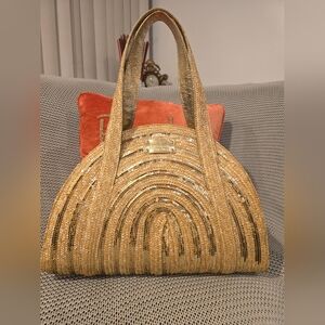 Kate Spade Lawn Party Half Circle Tote Bag Gold ,Tan Creamy In Like New